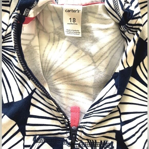 Carter’s Infant 18M Flower Zip-Up Short Sleeve Hooded  Sweatshirt - Picture 3 of 6